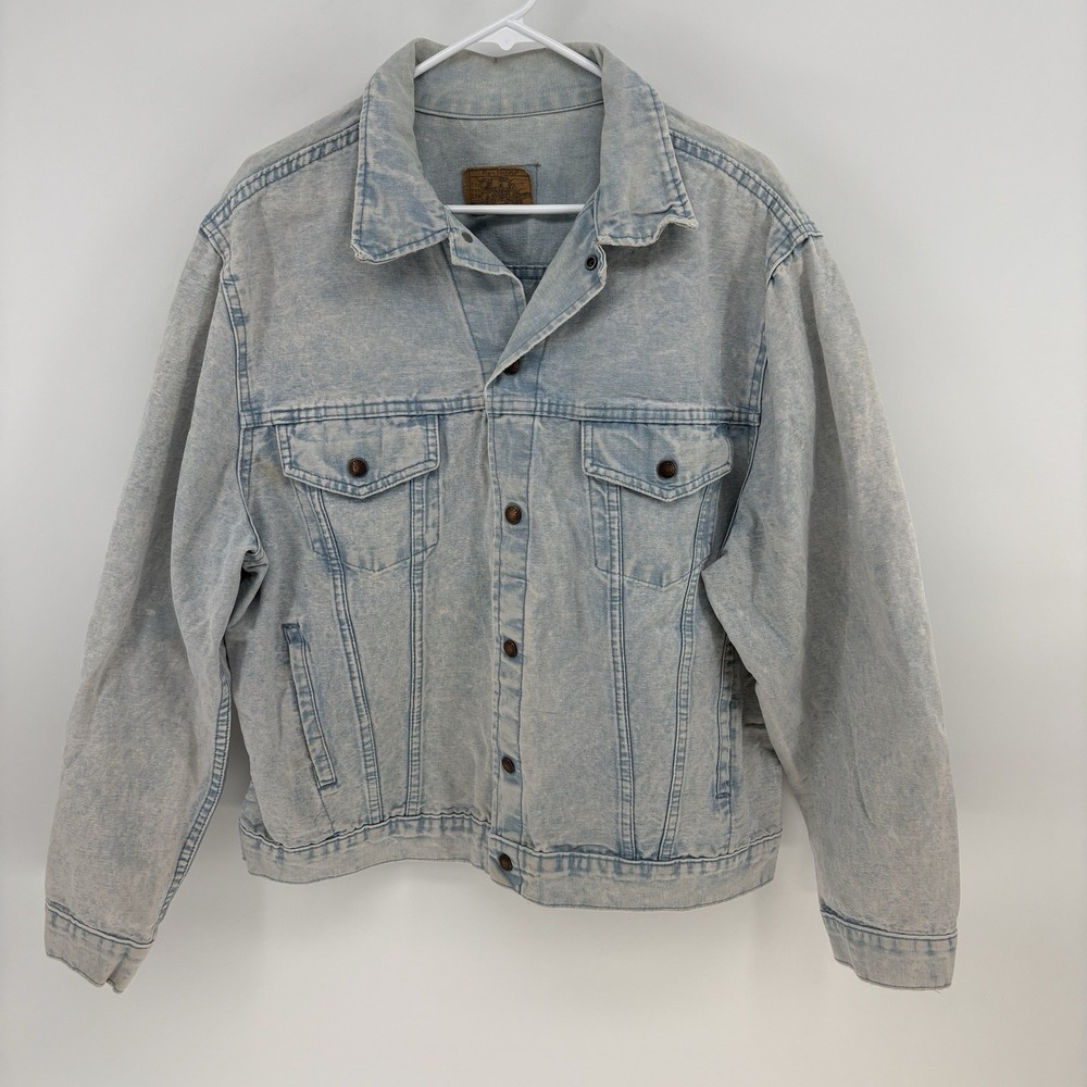 Vintage 80s JC.Penney Plain Pockets Light Acid Wash Denim Trucker Jacket Mens XL
